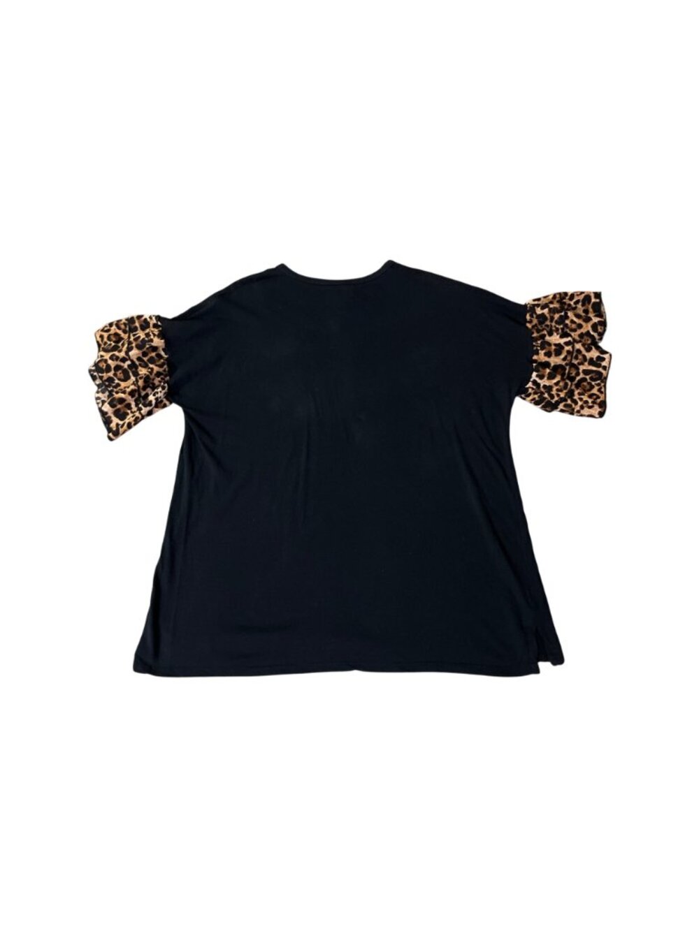 Lovely Souls Womens 3X Black Top Animal Print Ruffle Sleeve Cotton Blend Used - Picture 4 of 14